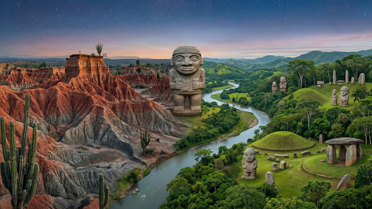 Composicion collage Desierto tatacoa parque san agustin