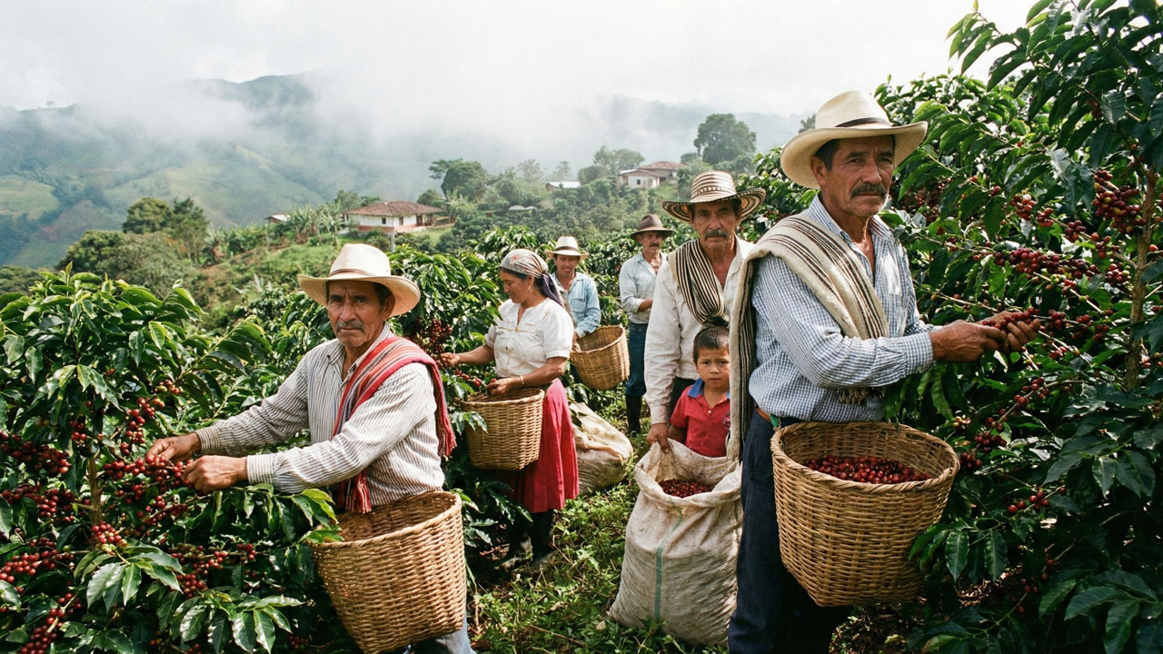 Campesinos colombianos recogiendo café