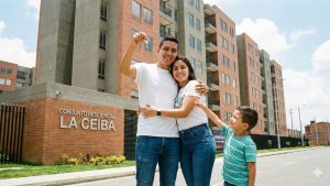 Familia colombiana recibiendo su casa nueva