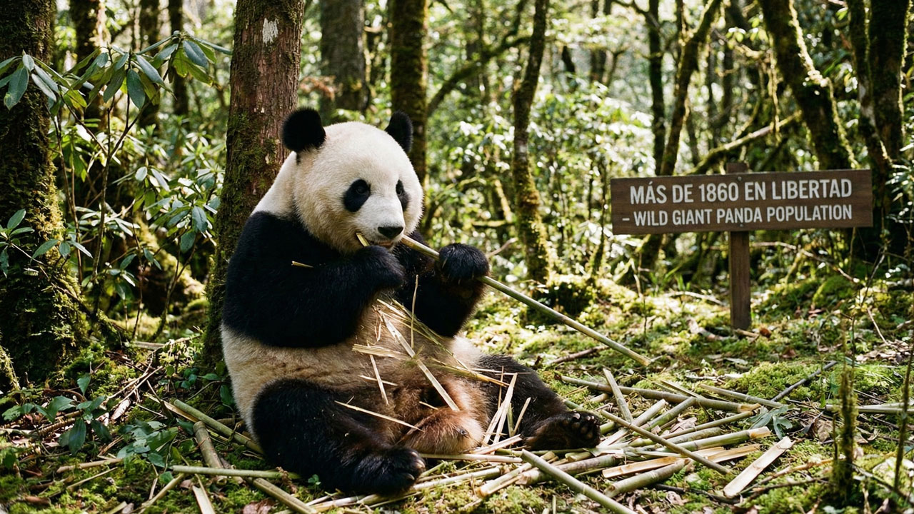 Un panda gigante comiendo