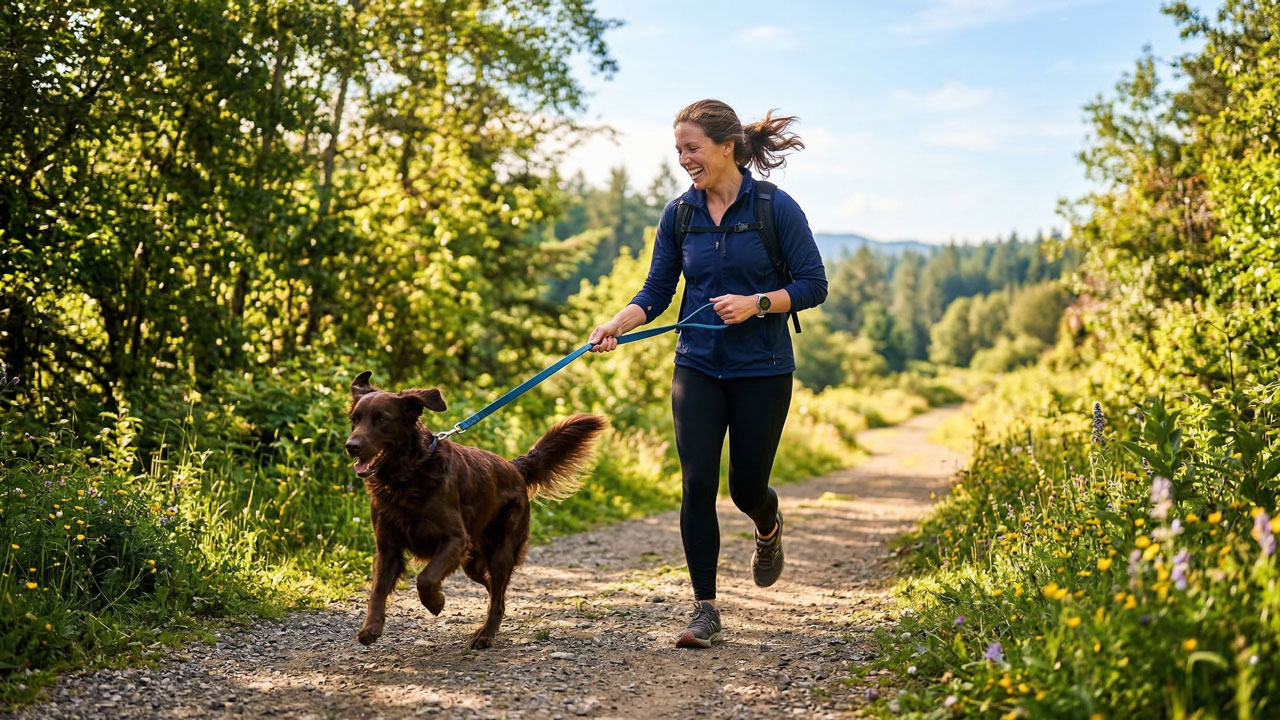 Mujer paseando a perro