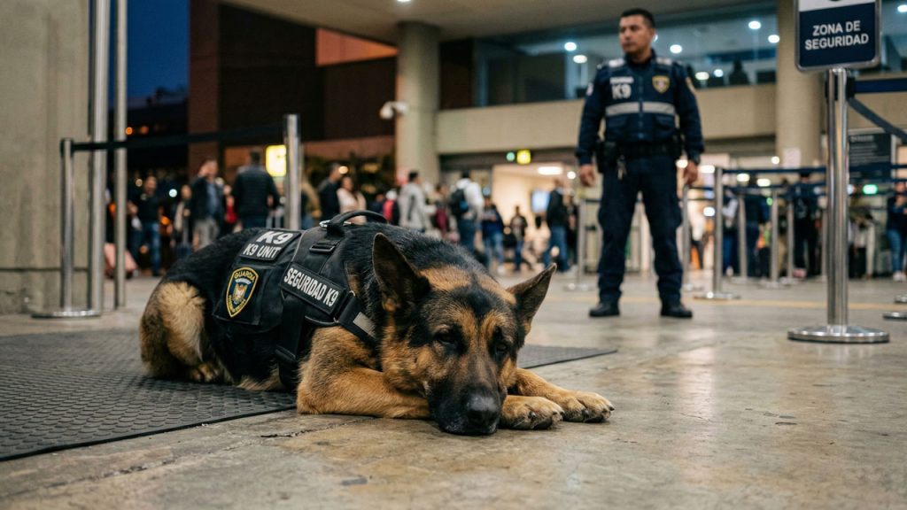 perro en seguridad cansado