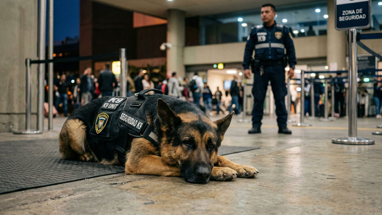 perro en seguridad cansado