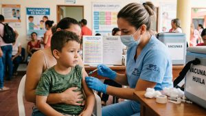 Enfermera vacunando niño