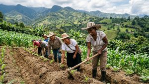 Campesinos arando la tierra