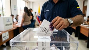 Hombre depositando voto en urna