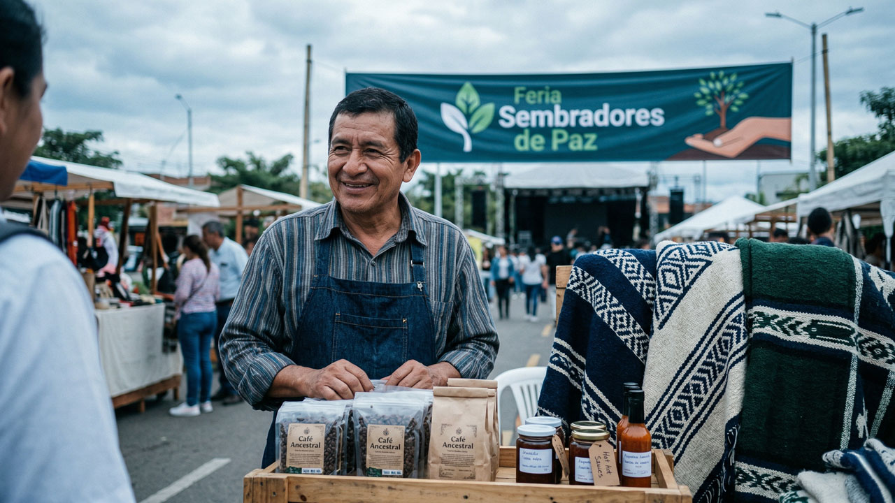Emprendedores en la feria Sembradores de Paz por el Día de la Memoria en Pitalito.