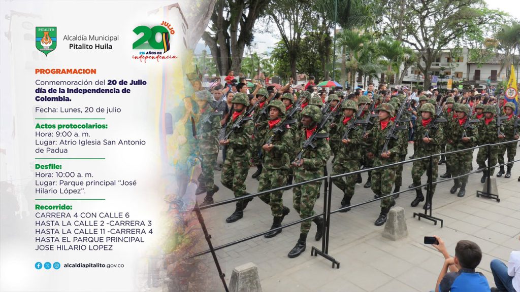La Alcaldía de Pitalito definió la agenda para los actos protocolarios del 20 de julio y expidió el Decreto 300 con medidas preventivas de seguridad. Consulte aquí los horarios, el recorrido del desfile y las prohibiciones de movilidad para este día patrio.