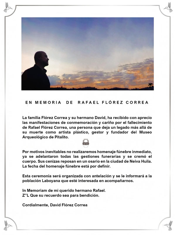 Familia de Rafael Flórez agradece solidaridad y confirma cremación del artista sin honras fúnebres inmediatas