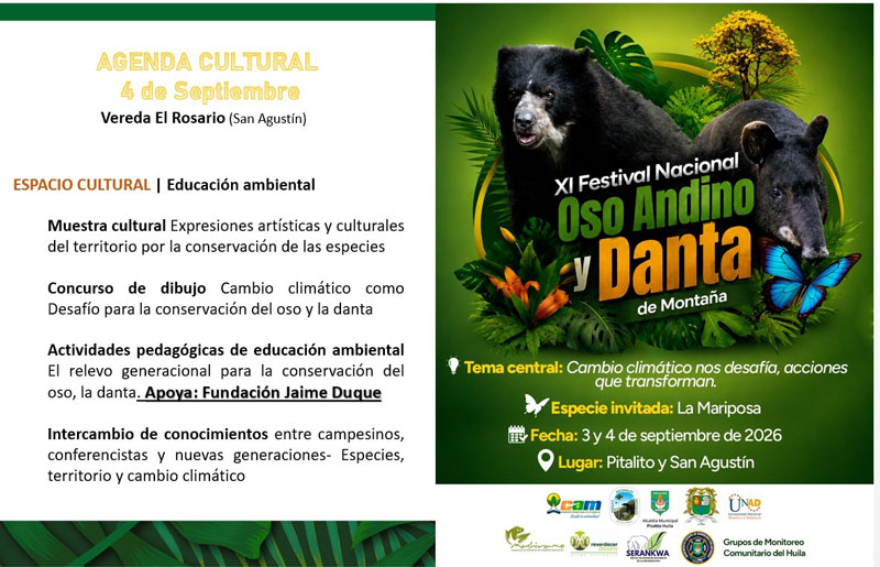 Pitalito y San Agustín acogen el Festival del Oso Andino y la Danta de Montaña 2026