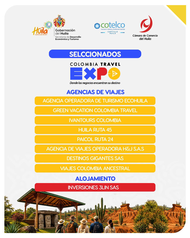Agencias de viajes acaparan la representación del Huila en la Colombia Travel Expo 2026