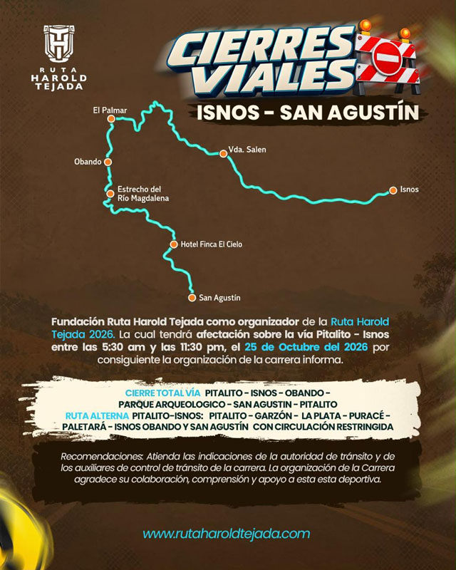 Cierres viales por la Ruta Harold Tejada 2026